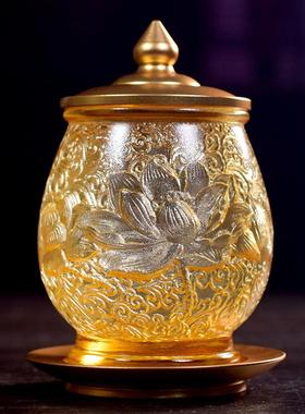 莲花供杯古法工艺真琉璃圣水杯供奉佛前观音净水杯佛具用品贡水杯