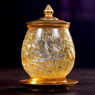 莲花供杯古法工艺真琉璃圣水杯供奉佛前观音净水杯佛具用品贡水杯