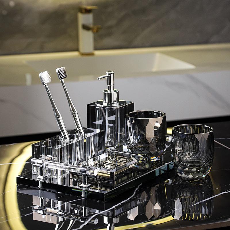 水晶高级牙刷置物架轻奢北欧刷牙置物架杯洗手台牙膏牙具收纳套装