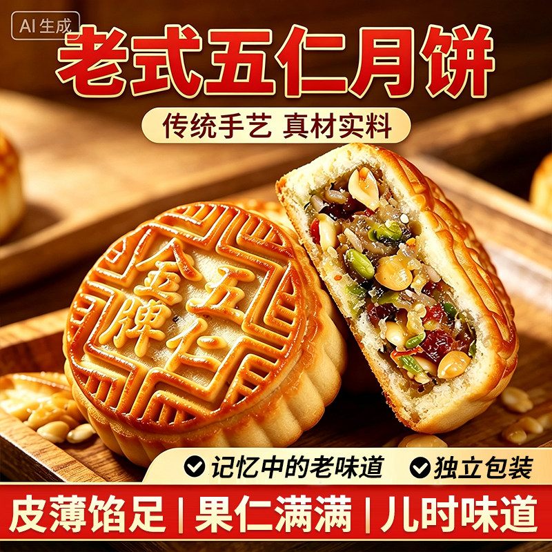 【10个】五仁老月饼传统中秋糕点