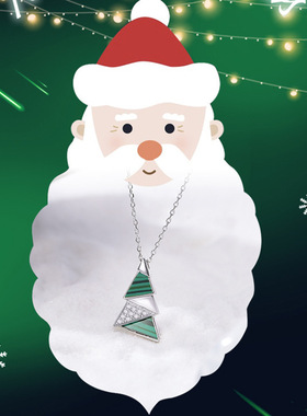 新中式小众S925纯银孔雀石圣诞树项链百搭高级设计感节日礼物