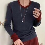 针织时尚 拼色打底衫 网红长袖 休闲百搭21585