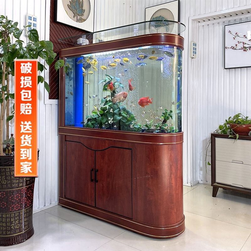 新款入户门u型鱼缸客厅家用隔断玻璃中式一整套生态水族箱带鞋柜