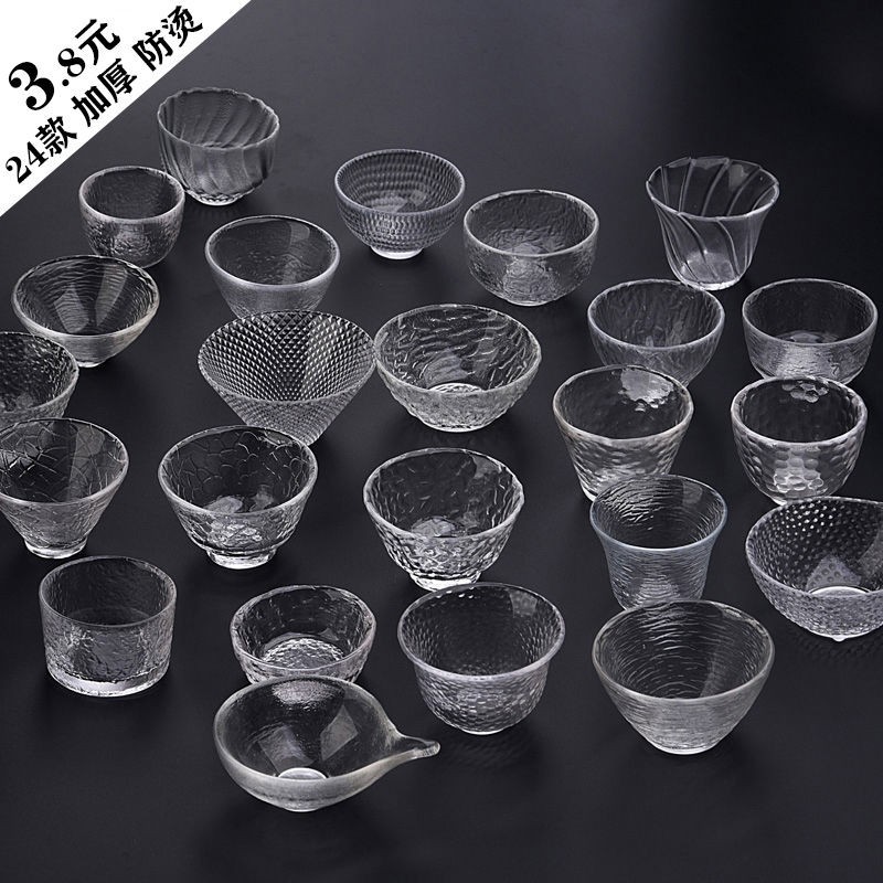 日式锤纹 玻璃茗杯水晶透明杯功夫茶具套装家用主人小茶杯茶碗