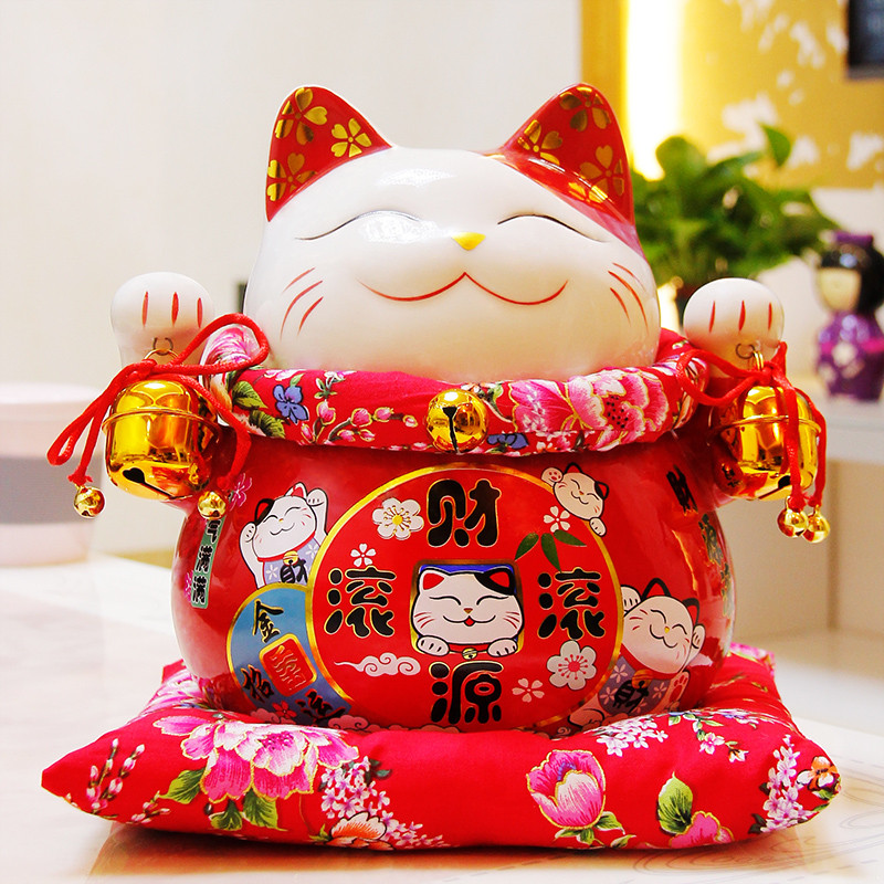招财猫摆件 开业大号店铺收银台陶瓷存钱 储蓄罐创意家居红色礼