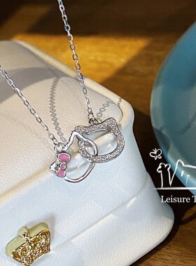 纯时尚hellokitty项链女学生卡通双环锁骨链小众设计感森女闺蜜礼