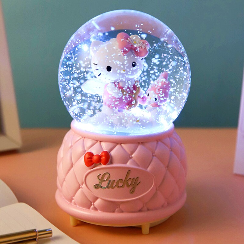 可爱KT猫咪雪花八音盒音乐盒水晶球摆件小女孩儿童生日礼物