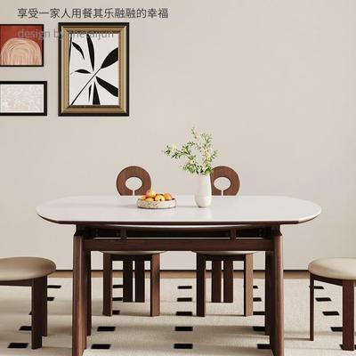 岩板餐桌椅组合家用小户型现代简约轻奢实木折叠伸缩可变圆形饭桌
