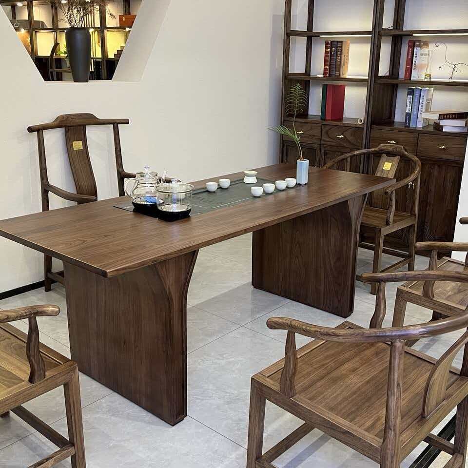 茶具桌椅组合新中式茶台办公室茶几全实木泡煮茶茶桌大板胡桃木