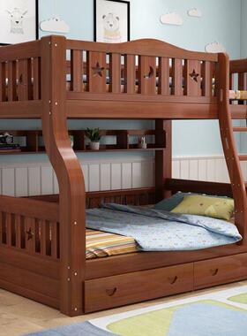 全实木上床二层床多功UKN高能低床下双层子母床爬梯上下木床儿童