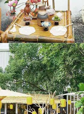 手WOD工老式竹合椅组户外庭院茶几竹编围炉煮茶桌子用复家古餐桌