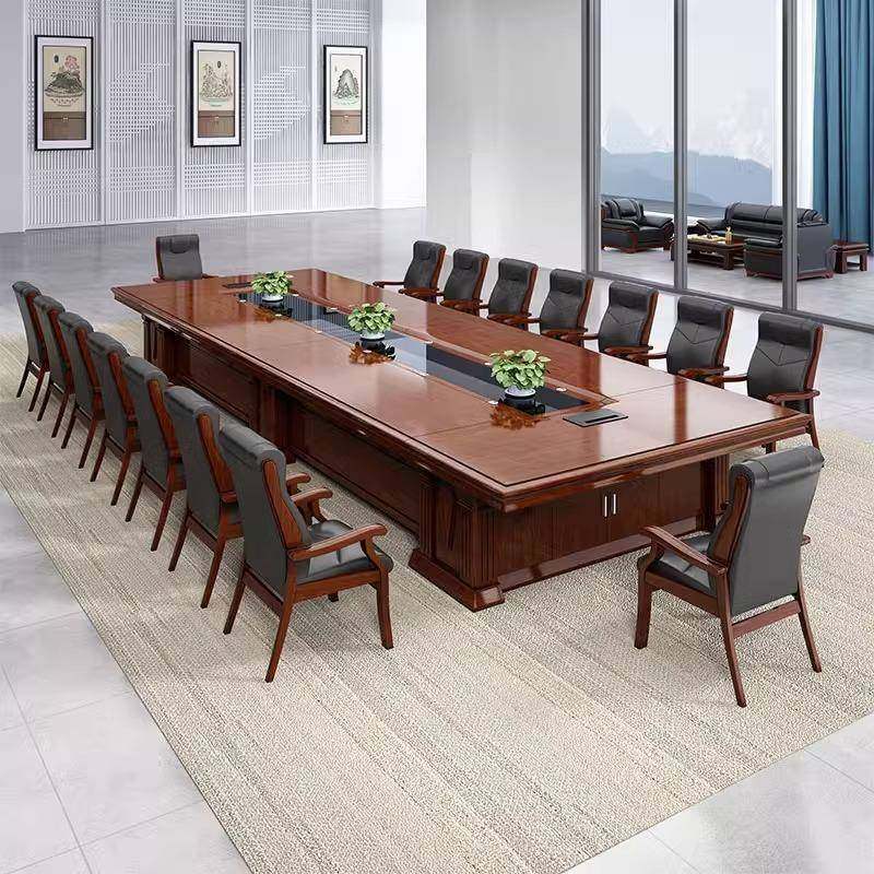 广东新中式烤实木会议桌型椅无品牌/组合简约现代条形桌油漆大漆