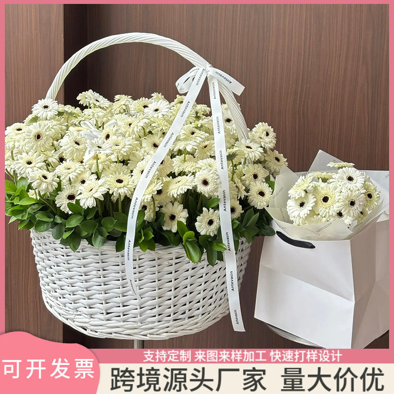超大藤编手提花艺花篮