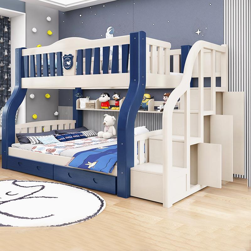 J童^小户型高低床上下F976T9H8铺带柜母全实木上下床子双层床儿床
