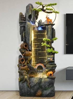 中式假山喷泉流水环摆件鱼23133缸厅室外客办公室落内地景观招循