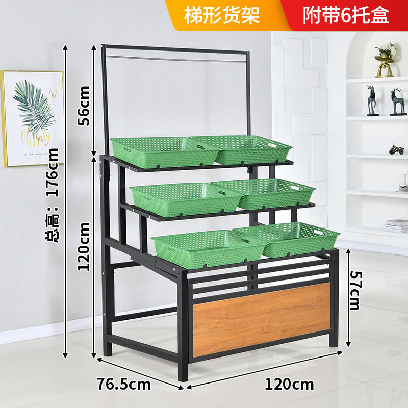 超市水果蔬菜货架钢木货架展示架水果便利店展示架多层果蔬架子
