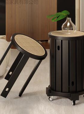 实木凳子家用可放备用餐桌板凳创意圆中古风藤凳编叠PUZ叠乐叠组