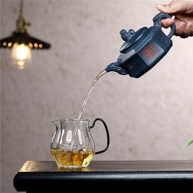 宜兴手紫砂龙壶原矿天八青泥工刻绘方尊家用紫MYG827砂茶具