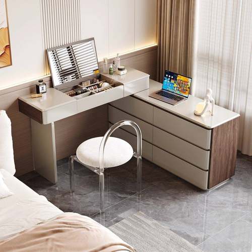 泡芙卧森意翻盖梳妆现台斗柜一体式702室代简约床尾主卧化妆桌实