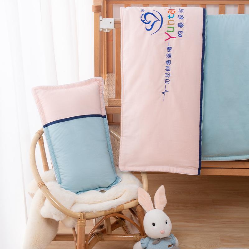 儿童棉被儿园被子贡幼缎小孩午棉被纯色六三件套粉蓝拼接无品牌/