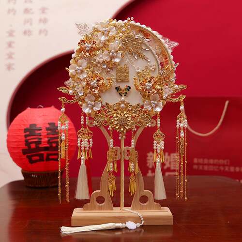 厂秀家中婚式双面双色礼重工团扇新娘无品牌/禾结婚出嫁喜扇