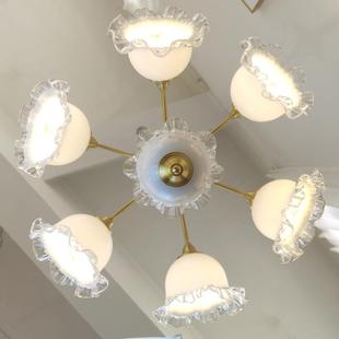 美式简中古式1970田园玻璃边灯法轻奢客厅花卧约室餐厅全铜吊灯