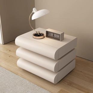 床卧室头家用奶油意式 白色DYE简皮极质柜床边收纳储物
