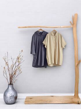 原木衣帽7架字型挂衣衣架卧室IFE简约挂民宿服装店落地展架实架木