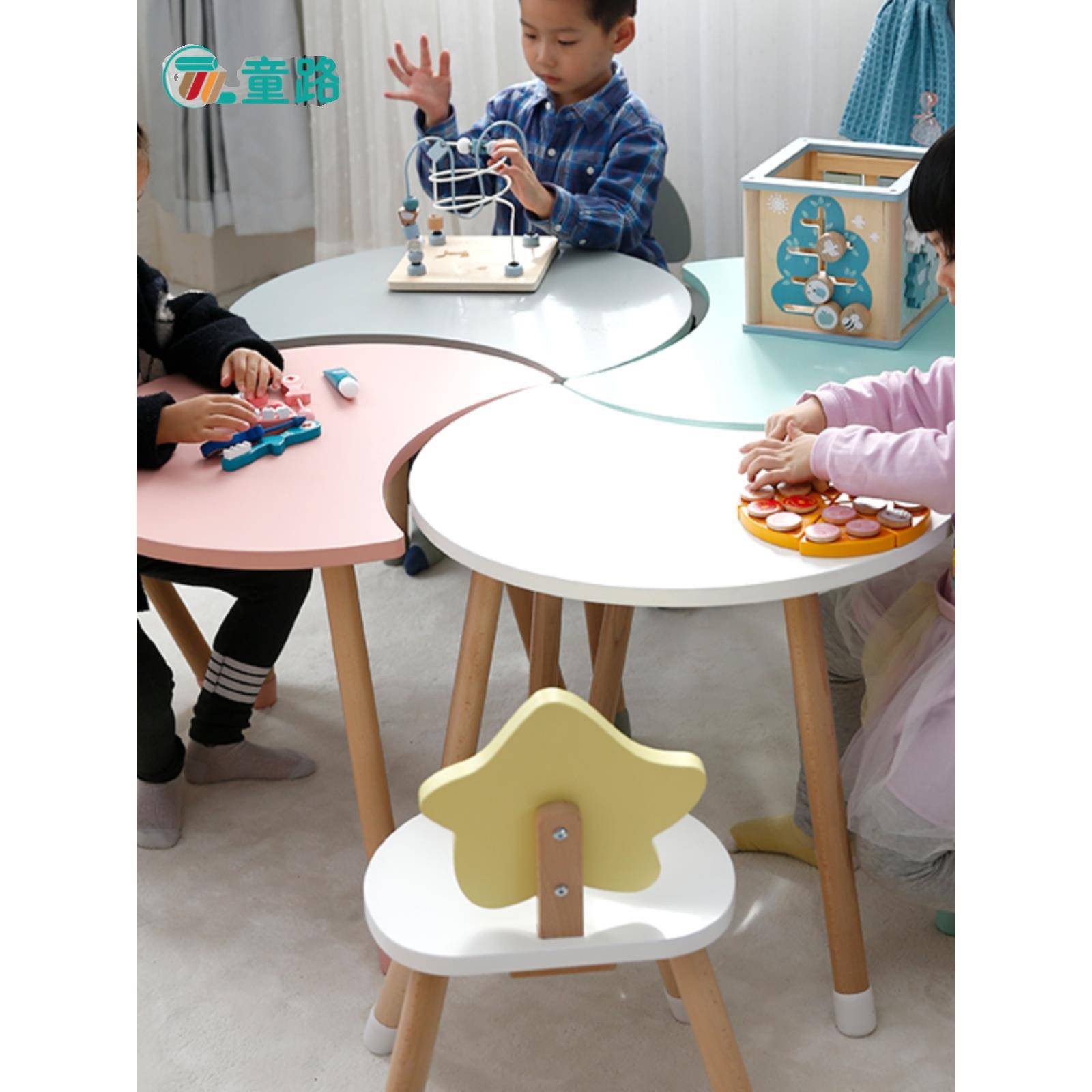 A10L儿童书桌月亮桌椅套装幼儿园早教吃饭餐桌宝宝学习桌枱看书小