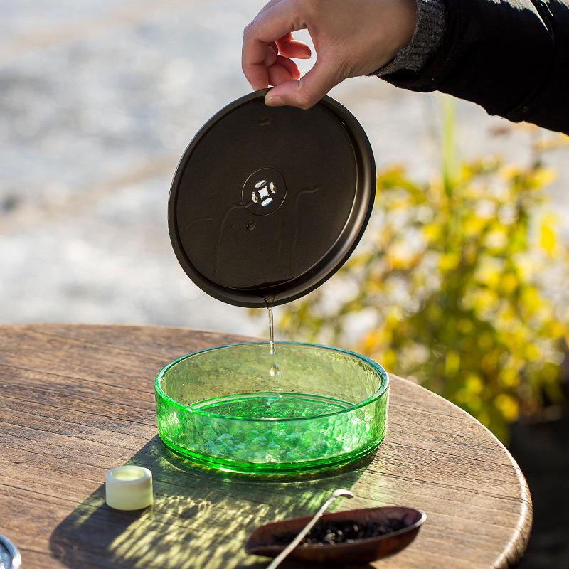 日式玻璃圆形干泡HB-HC005盘加耐盘热壶承养壶壶道托透明储厚水茶