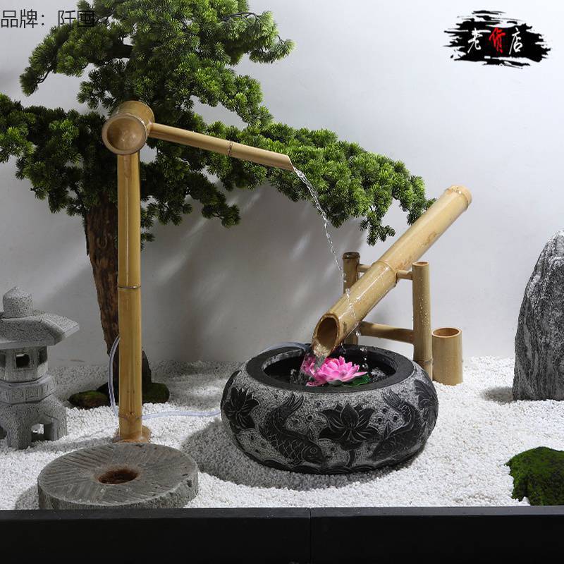 鱼缸山水阳台枯中式石钵餐厅大理石售楼处小区石流水石盆日式
