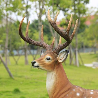 户外花园仿WG18007真梅摆花鹿比落例树脂庭院草等坪地玻璃钢观赏