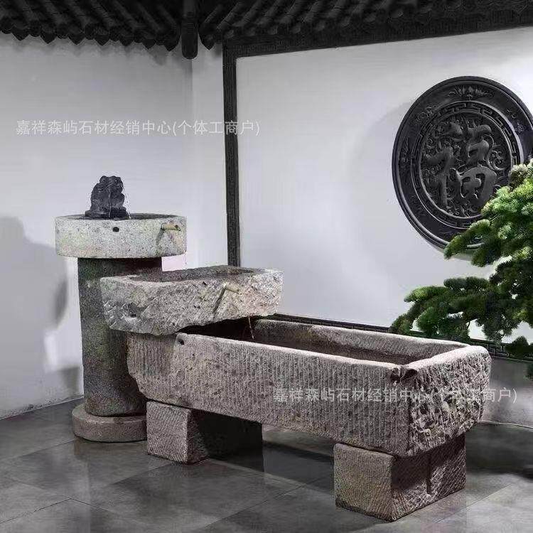 0906石青石鱼缸仿古摆流水养鱼石槽流户外庭院雕水件民宿酒店鱼池