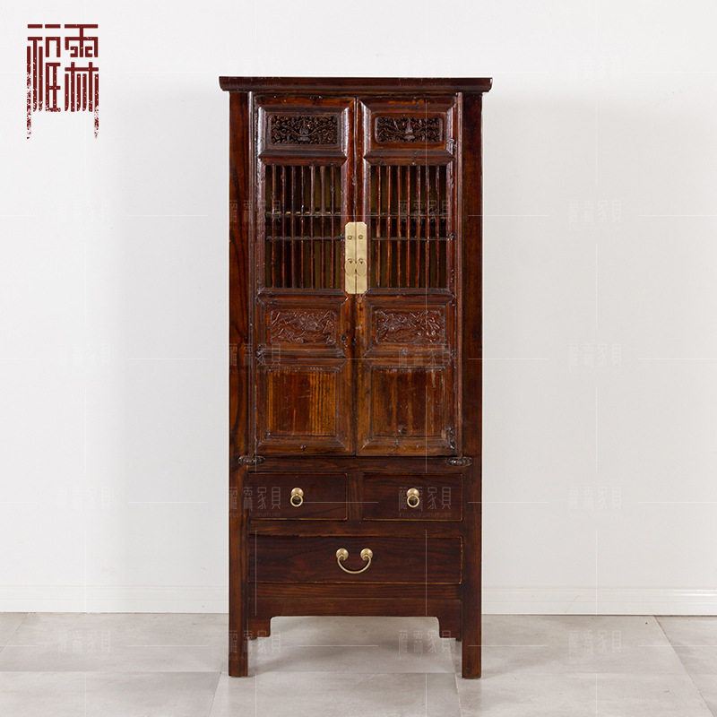 明清古典书柜描彩衣柜展示柜两门三抽展示柜摆设家具卧房衣柜书架
