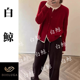 女红色针织衫 100%全羊毛假两件开衫 外套2894 新款 2025冬季