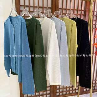 和纸纱圆领针织开衫 上衣0506 女单排扣百搭软糯毛衣外套长袖