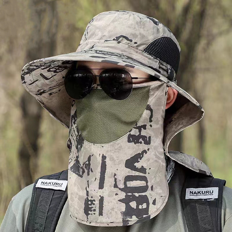 遮阳防晒帽男一体户外钓鱼帽子防