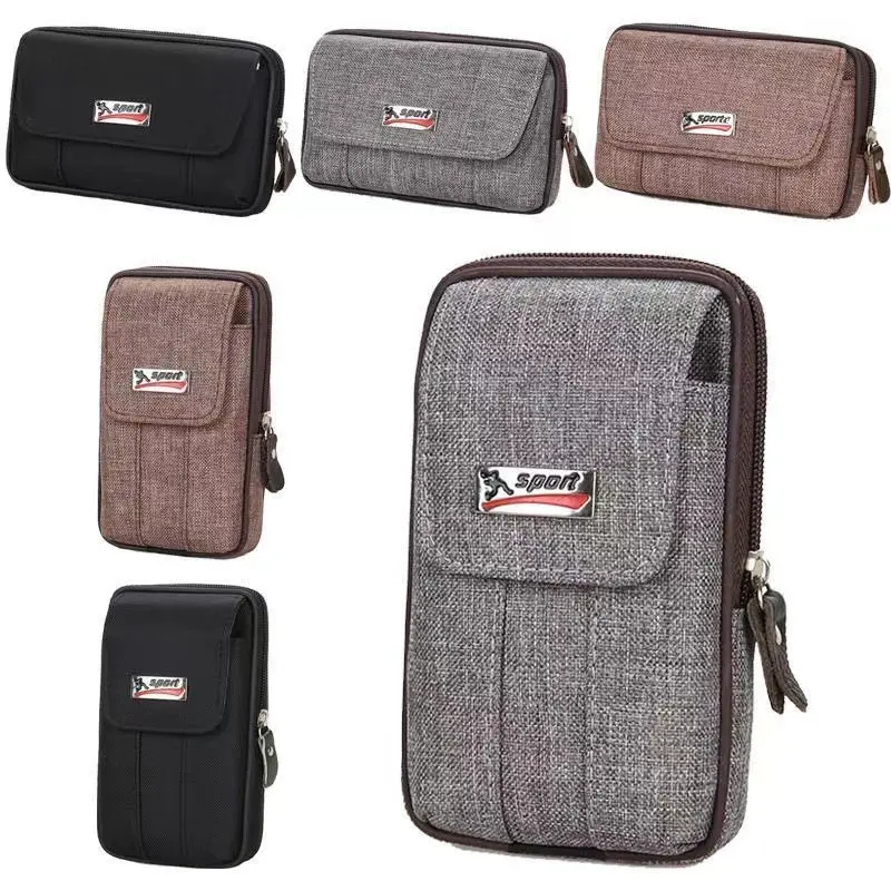 爆款工地干活手机包男穿皮带腰包中老年别腰式皮套挂多功能帆布包