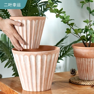 出口意大利订单 设计师款 百褶台灯灯罩造型竖纹兰花月季红陶花盆