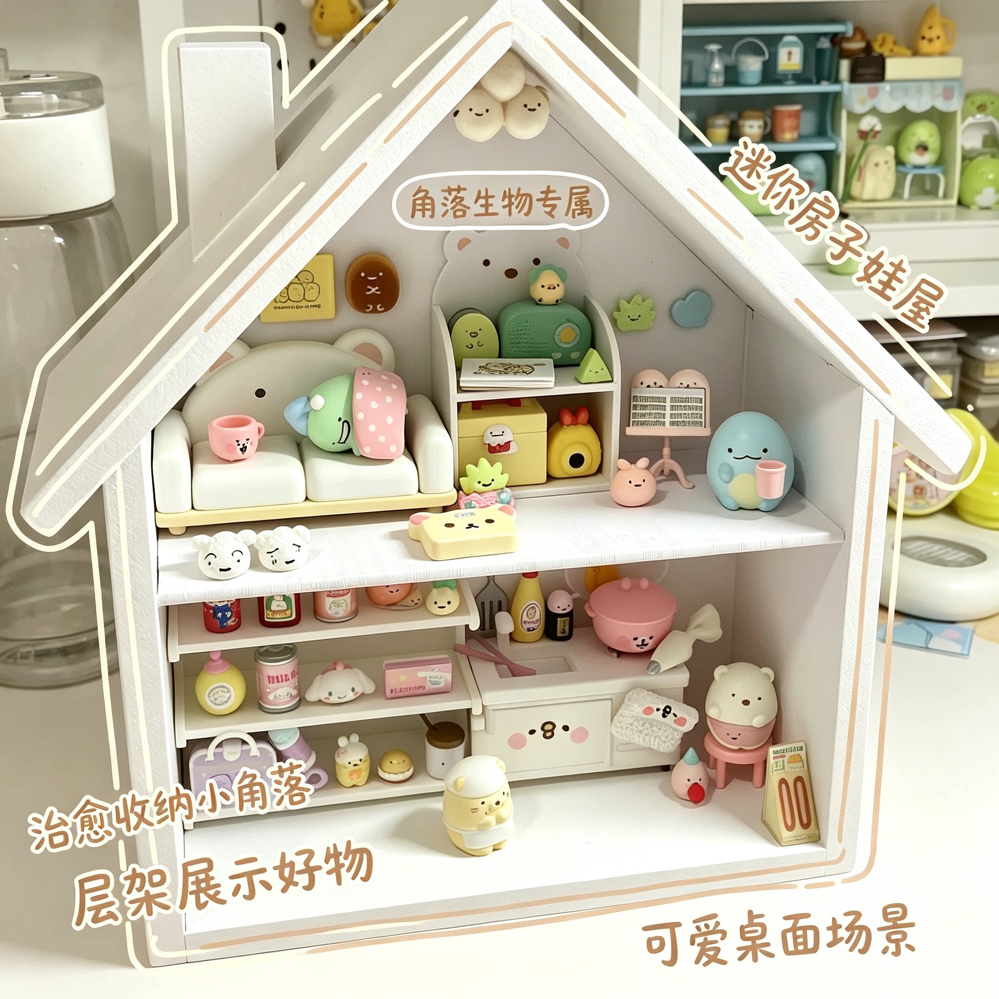 角落生物专属木房子迷你娃屋微缩家具造景盲盒手办收纳盒桌面摆件