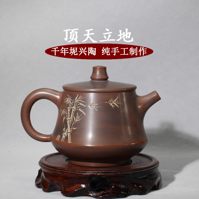 四大名陶顶天立地柱础壶广西钦州泥坭兴陶纯Q全手工功夫泡茶壶具