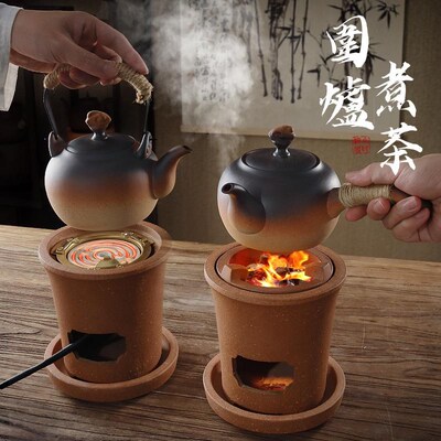 复古红泥炭炉碳火煮茶o炉潮州小火炉围炉套装明火野外烧水泡茶风