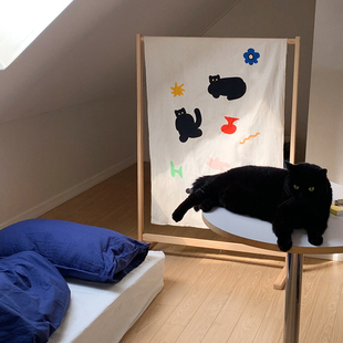 猫咪门帘卧室化妆室厕所隔断帘子厨房遮挡布L帘短门帘挂帘半帘免