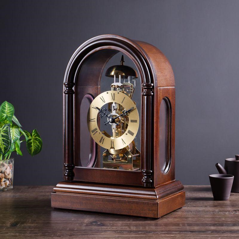 欧式复古实木机械座钟客厅v老式桌面台钟家用装饰摆件上链创意台