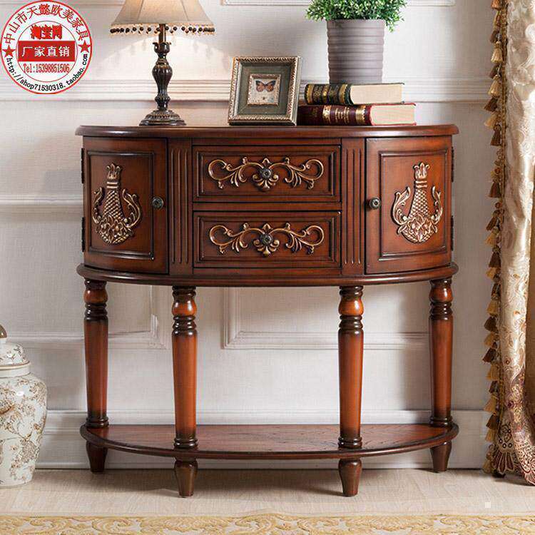 美式门厅玄关台半圆柜实木端景欧式沙发靠背几隔断餐边桌子小户型