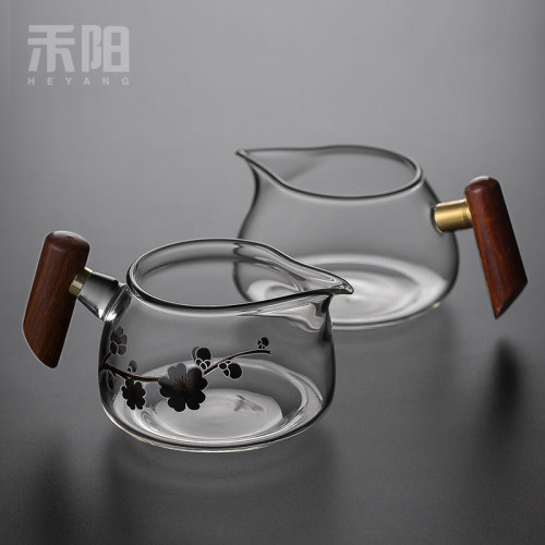 禾阳玻璃公道杯茶海耐高温过滤功B夫分茶器家用金银烧匀杯木把公