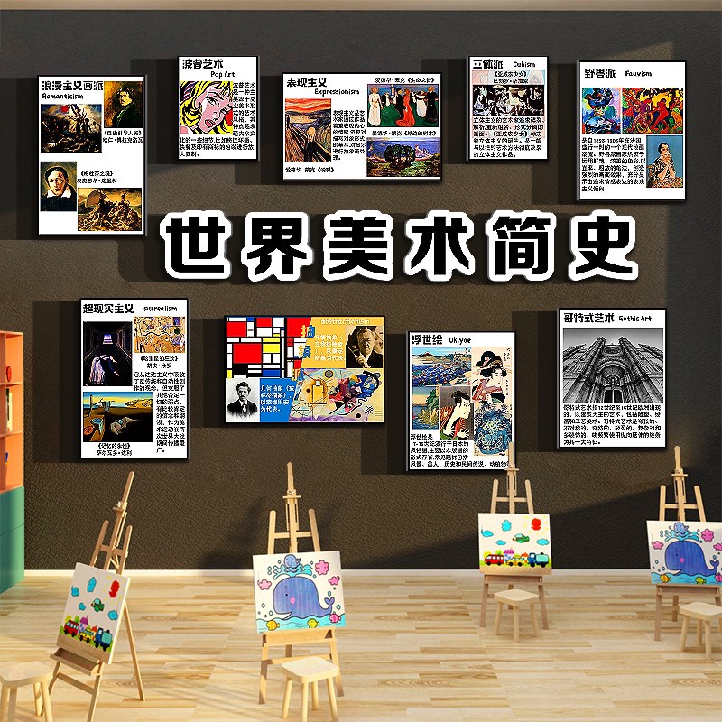 画布置美术教室艺术培训机构环创文化背景墙面R装饰世界发展史互