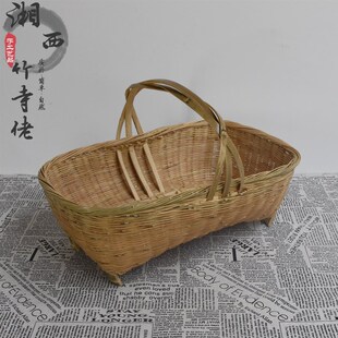 菜青细篾家用收纳方形果篮特 竹编菜篮复古手提篮子纯r手工竹篮装