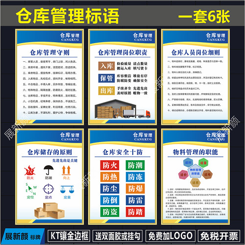 仓库标识牌 仓库管理员岗位职责展板挂图海报 仓储防W火安全制度