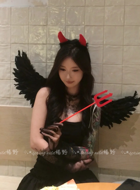 万圣节头饰暗黑色恶魔翅膀套装